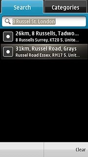 Press the required destination.The selected destination is displayed as a point on the map.