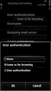 Press the required setting.Please note that if you're using Vodafone's outgoing server, you need to turn off SMTP authentication.