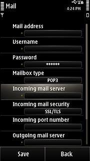 Press Incoming mail server.Key in the name or IP address of your email provider's incoming server.