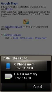Press the required memory.Wait while the application is installed.