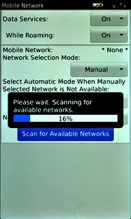 If manual network selection is turned on:Press Scan for Available Networks.