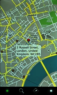 the selected destination is displayed as a point on the map.