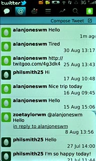 Press the mentions icon (@).The replies to your status updates are displayed.