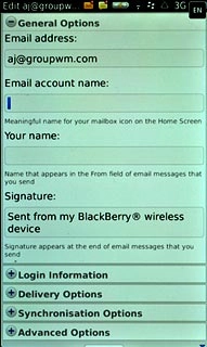 Press the field below Email account name and key in a name for the email account (such as 