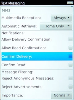 Press Confirm Delivery to turn the function on or off.