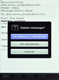 To delete the email message from the server:Press On Mailbox & Handheld.