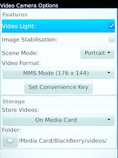 When the box next to the menu item is ticked (V), video light is turned on.