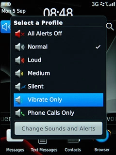 To turn off vibration:Press another profile than Vibrate Only.