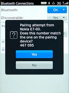 Check that the same access code is displayed on both devices and press Yes.The Bluetooth device is added.