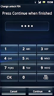Key in the required phone lock code and press Continue.