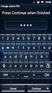 Key in the required phone lock code and press Continue.