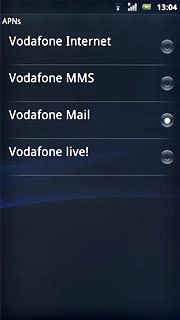Press the field next to Vodafone Mail to activate the data connection.