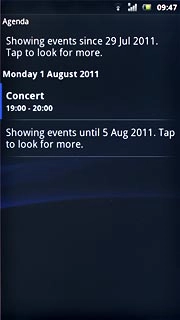 If required, press Showing events since . Tap to look for more. or Showing events until . Tap to look for more. to view past or future appointments.