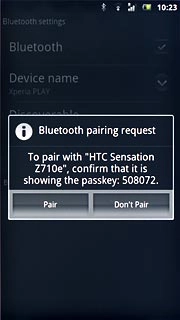 Check that the same access code is displayed on both devices and press Pair.The file is sent.