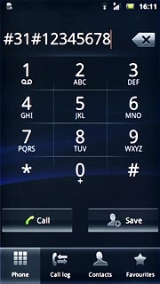 Example: #31#12345678Press Call.