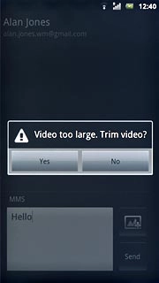 If the video clip is too large:Press Yes.Follow the instructions on the display to compress the video clip.