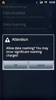 If you turn on data roaming:Press OK to confirm.