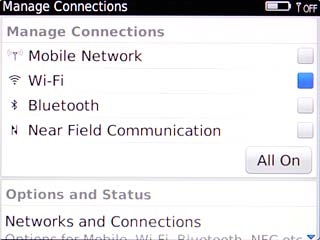 Highlight Wi-Fi and press the Navigation key to turn on Wi-Fi.