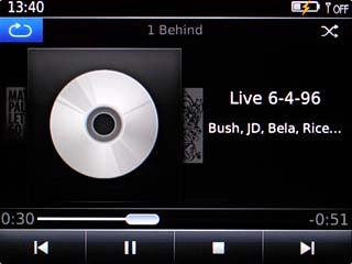 Scroll to the repeat icon and press the Navigation key repeatedly to select the required setting.
