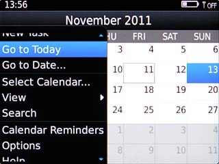 Scroll to Go to Today and press the Navigation key.