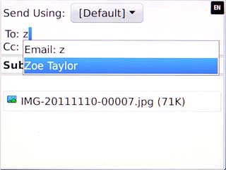 Highlight the required contact and press the Navigation key.Write subject and text for your email message.
