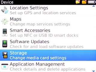 Scroll to Storage and press the Navigation key.