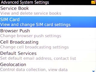 Scroll to SIM Card and press the Navigation key.