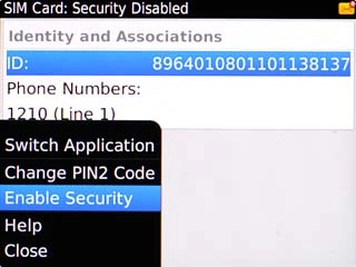 Scroll to Enable Security or Disable Security (depending on the current setting) and press the Navigation key.