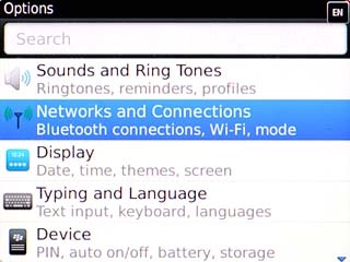 Scroll to Networks and Connections and press the Navigation key.