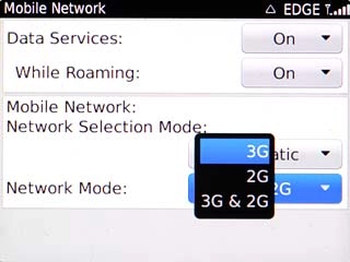 Highlight 3G, 2G or 3G & 2G and press the Navigation key.