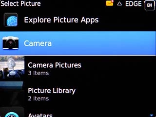 To take a new picture:Scroll to Camera and press the Navigation key.