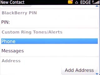 Scroll to Phone below Custom Ring Tones/Alerts and press the Navigation key.