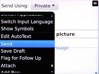 Scroll to Send and press the Navigation key.