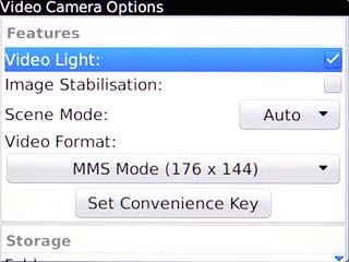 When the box next to the menu item is ticked (V), video light is turned on.