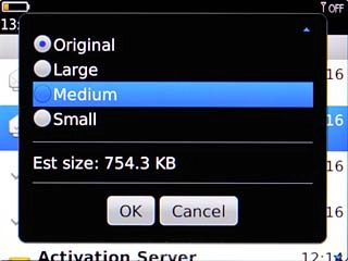 If you're sending a picture:Highlight the required size and press the Navigation key.