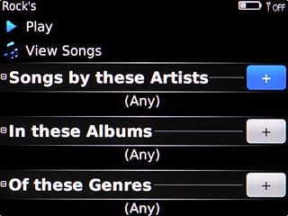 Highlight + next to Songs by these Artists, In these Albums or Of these Genres and press the Navigation key.Press the required artist, album or genre.