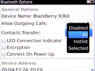 Highlight the required setting and press the Navigation key.