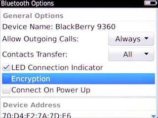 Highlight the menu item and press the Navigation key to turn the function on or off.