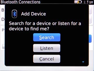 Scroll to Search and press the Navigation key.Your phone now searches for devices and after a moment, a list of Bluetooth devices within range is displayed.