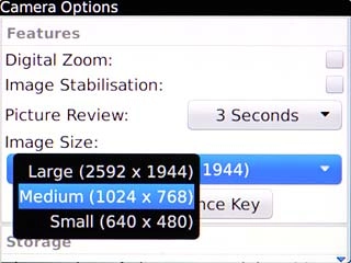Highlight the required image size and press the Navigation key.