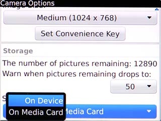 Highlight On Device or On Media Card and press the Navigation key.