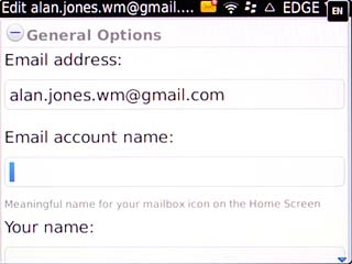 Highlight the field below Email account name and key in a name for the email account (such as 