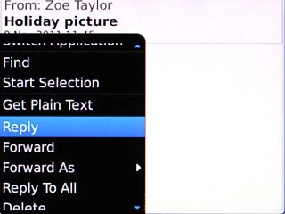 Scroll to Reply and press the Navigation key.Write your email message.