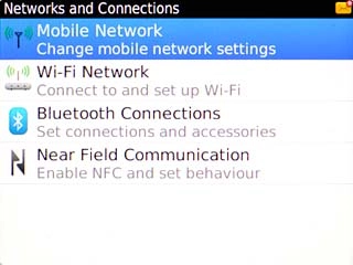 Scroll to Mobile Network and press the Navigation key.