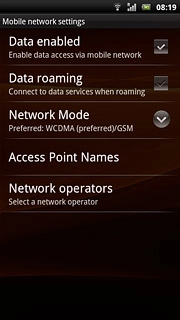 Press Data roaming to turn data roaming on or off.