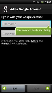 Press Username and key in the username for your Google account.