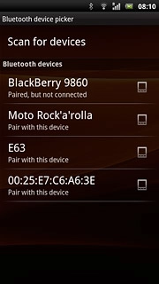 Press Scan for devices.Your phone now searches for devices and after a moment, a list of Bluetooth devices within range is displayed.