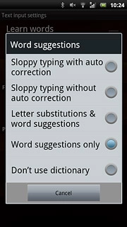 Press the required setting.