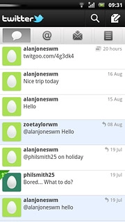 You can now use the application.Please note that Twitter isn't part of the original application package and therefore only a general description is given here.You have a number of options, such as:Write status updatesView status updates from people you followView messages sent directly to youTurn status updates on or off