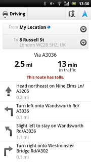 To view the route on the map:Press the map icon.